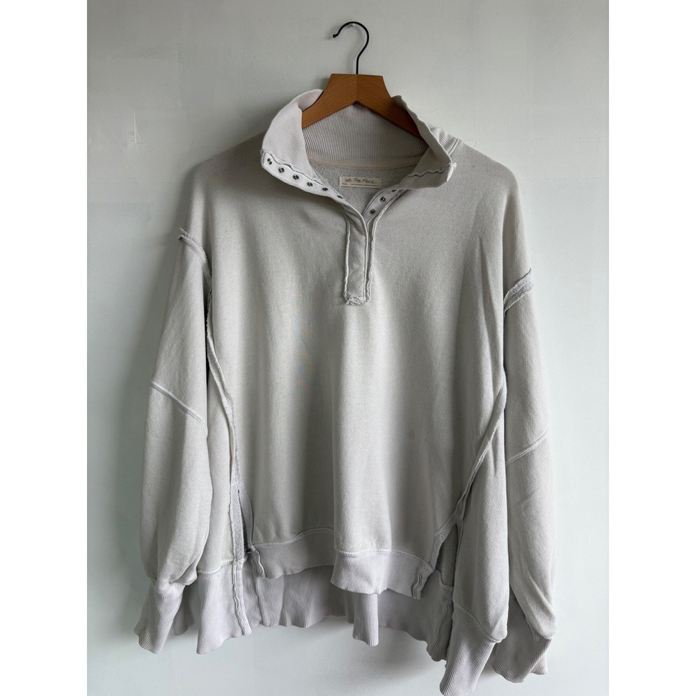 We The Free Free People Womens off white Mock Neck Snap oversized Pullover S